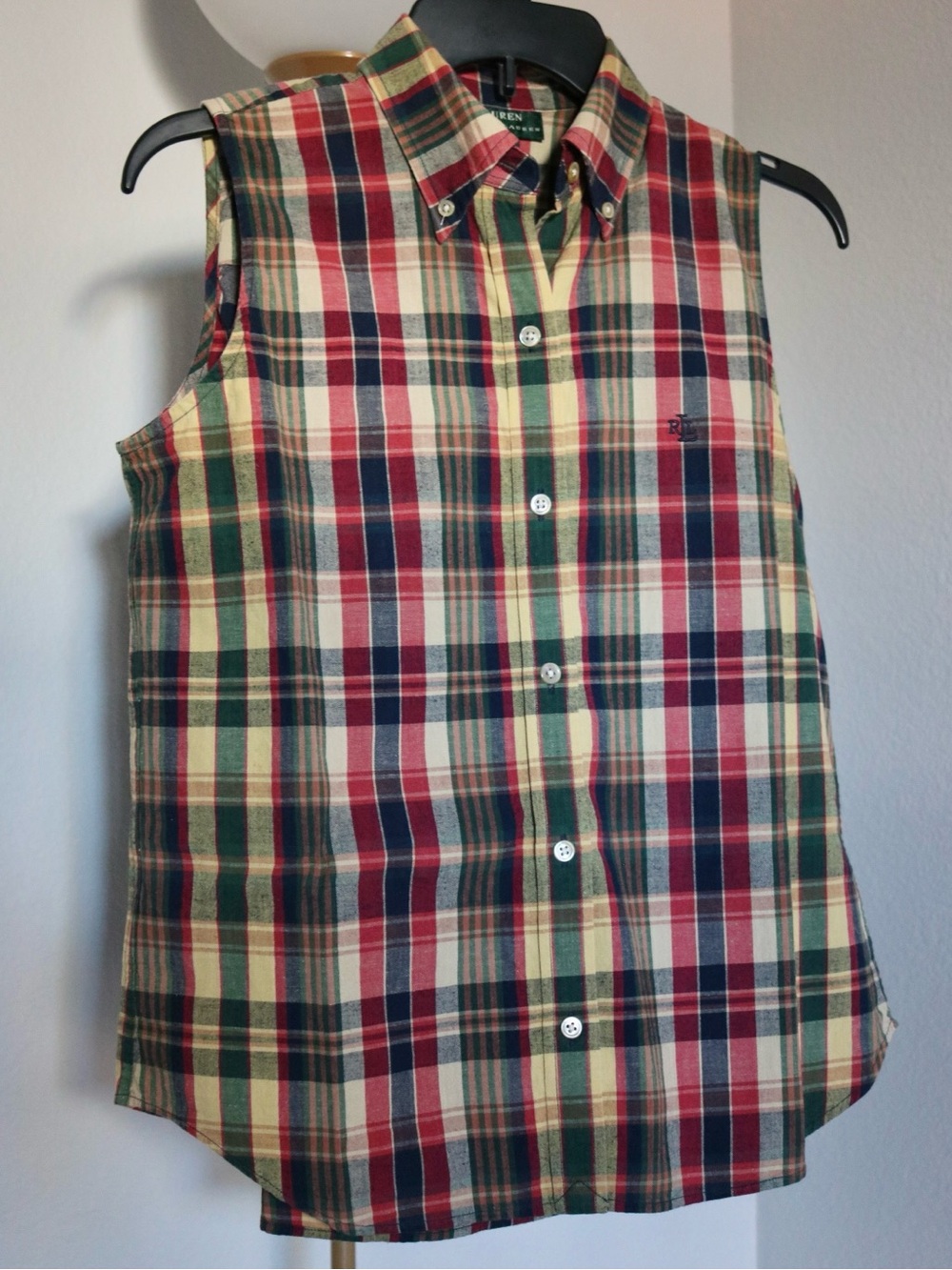 Lauren Ralph Lauren Plaid Sleeveless Cotton Button Up Top Preppy Western Size 6